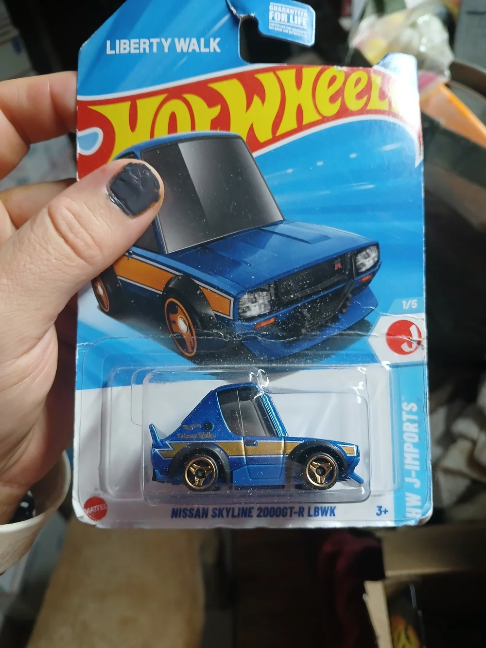 Hot Wheels Liberty Walk Nissan Skyline 2000GT-R Toy Car - Blue with Gold Stripe